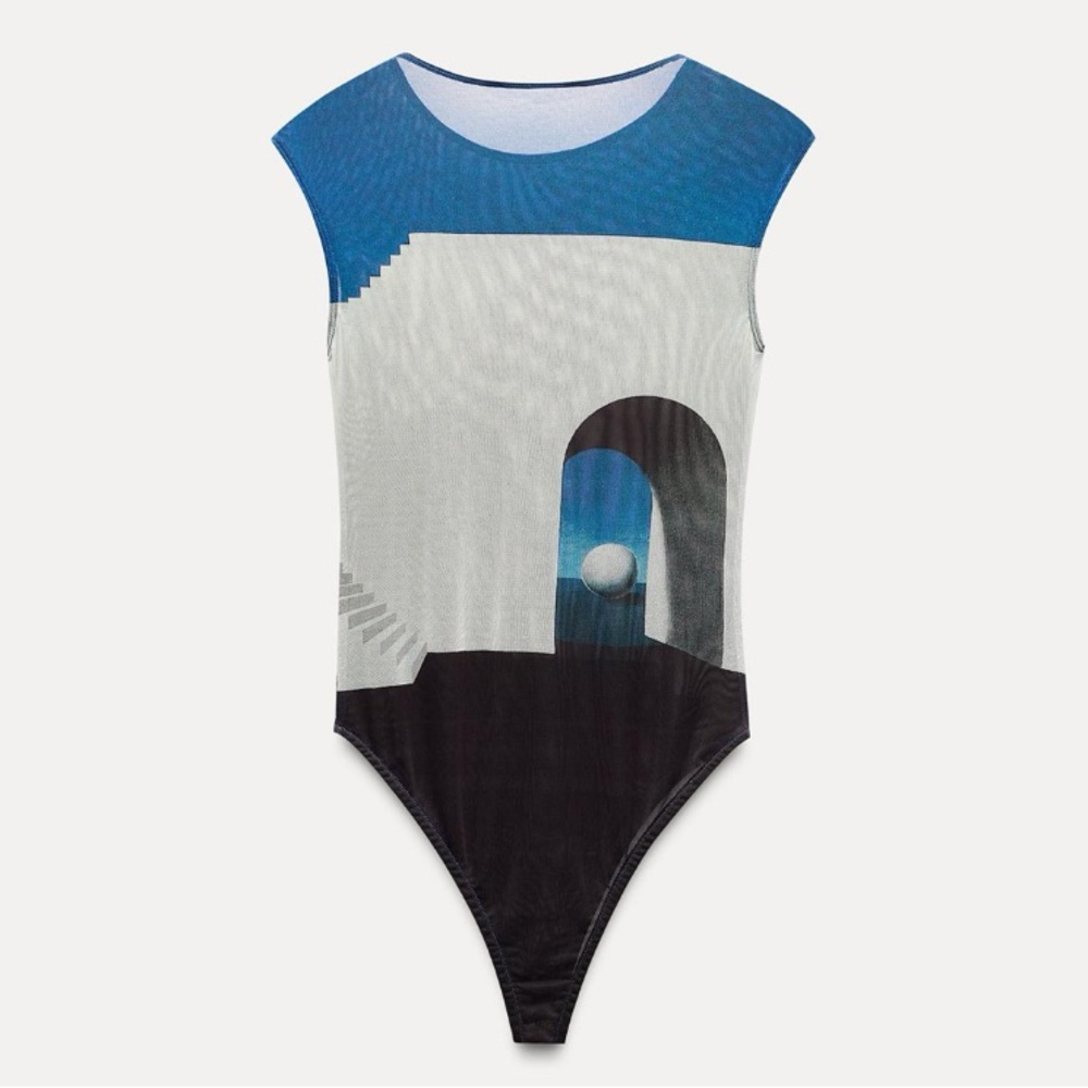 NEW! Zara Rene Magritte Print Tulle Bodysuit Size S - Picture 4 of 4